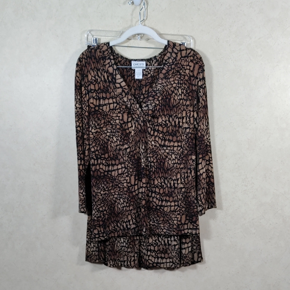 H188 Chico's Travelers brown & black animal print top & skirt 1 M